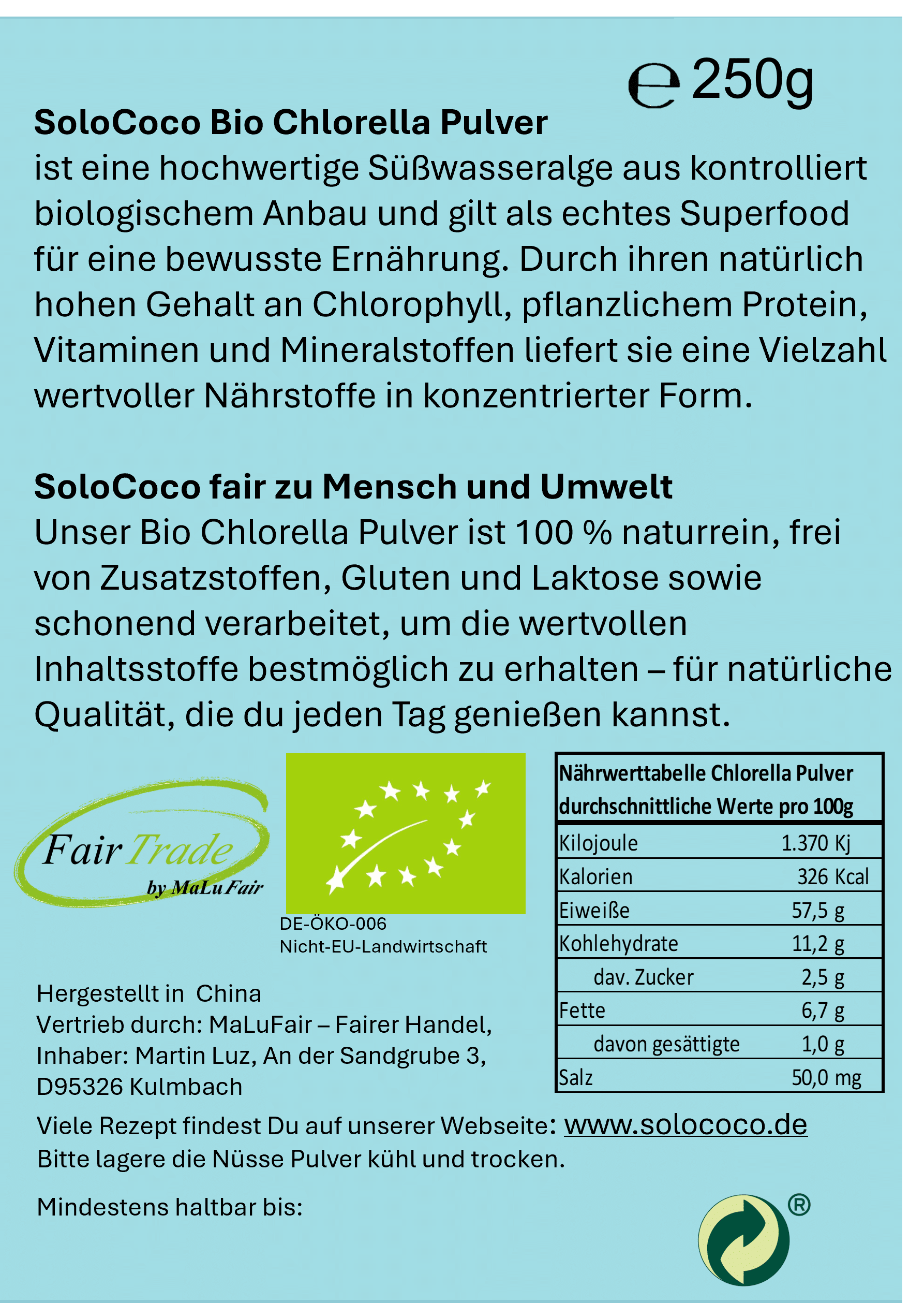 Bio Chlorella Pulver Inhalt